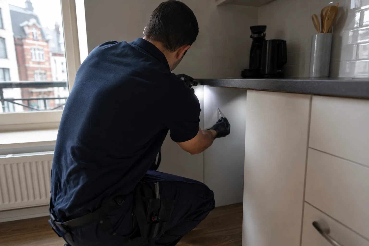 Antinox technician inspecting a risk area in a kitchen